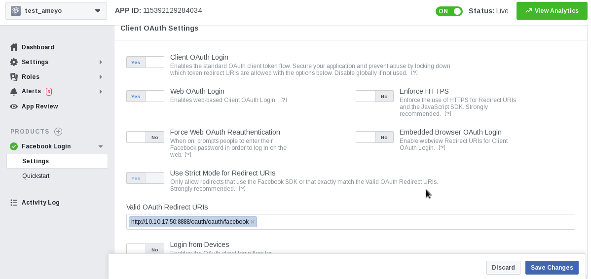 Providing OAuth URL in Facebook
