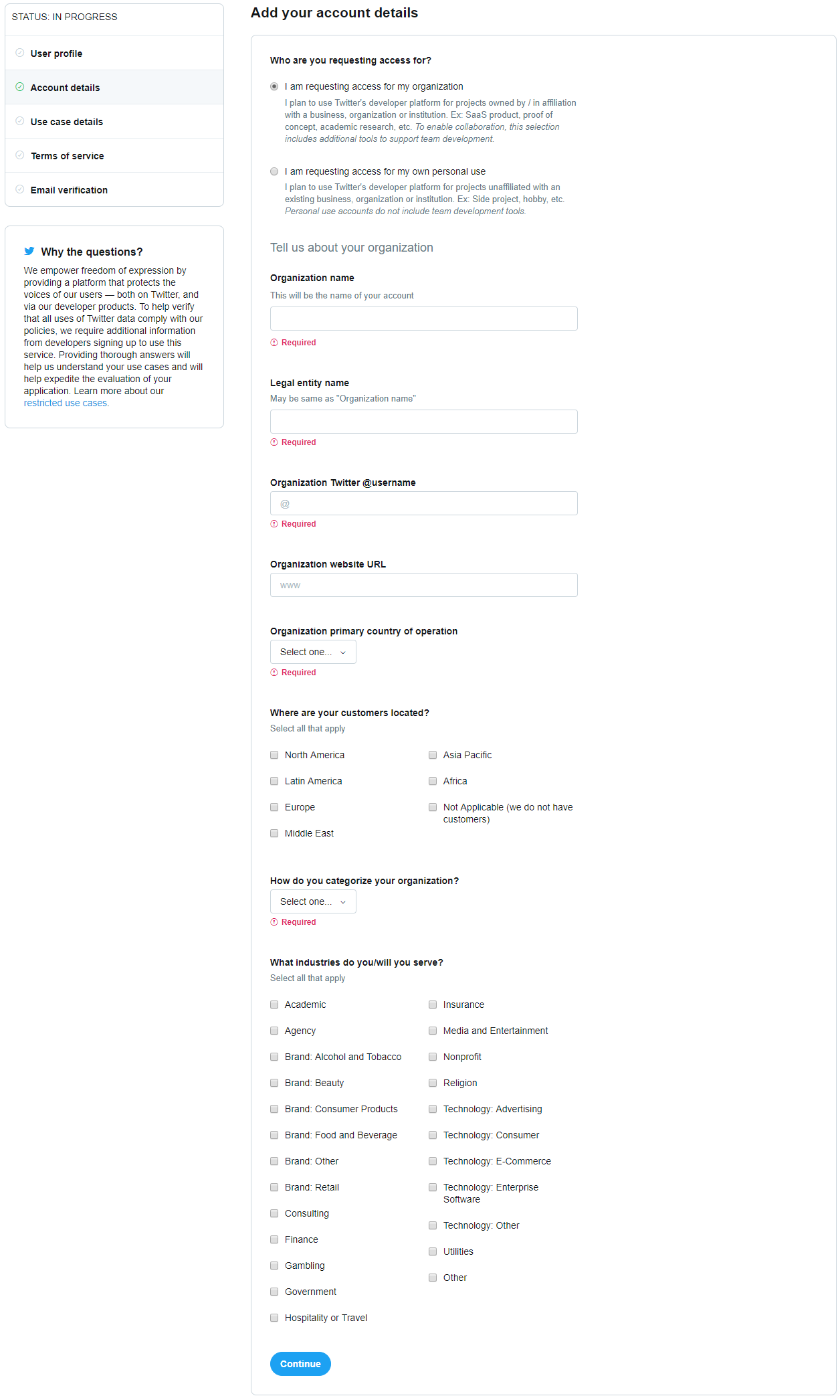 Developer Account Details