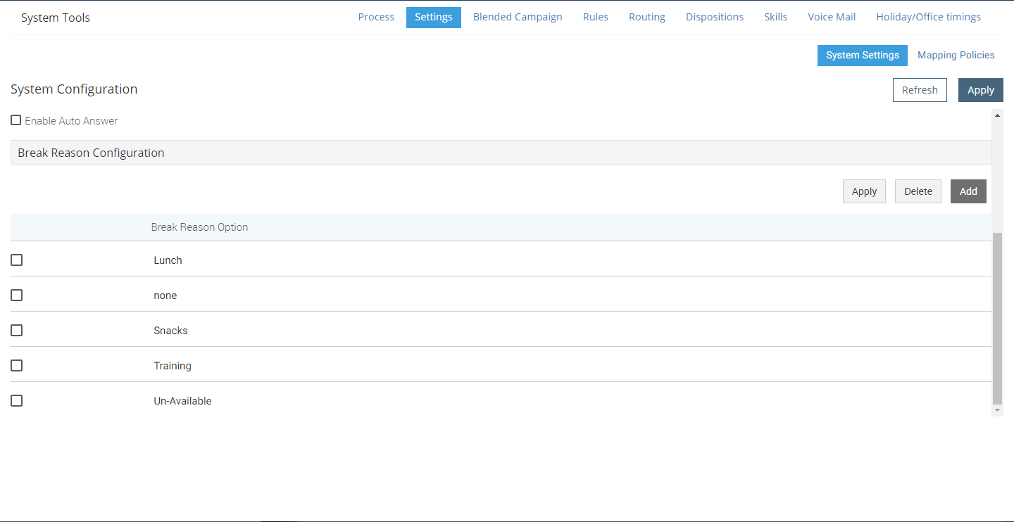 Configuration Break Reason Configuration