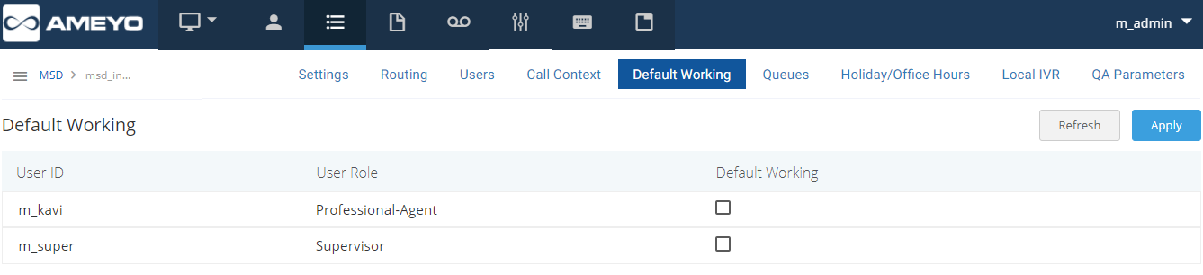 Default Default Working