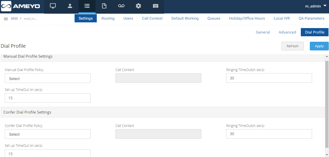 Dial Profile Dial Profile Settings