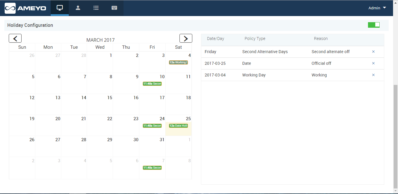Configure Holidays Holiday Configuration