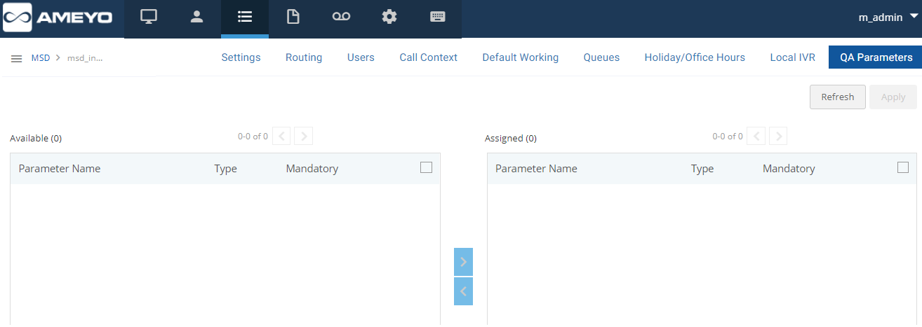 Parameters of QA QA Parameters