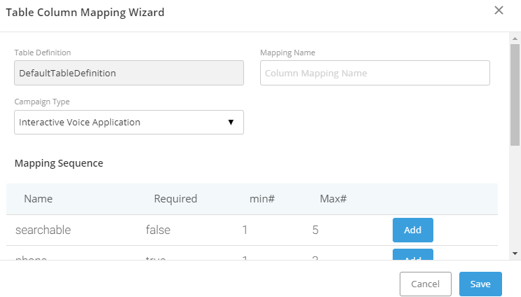 Wizard Table Column Mapping