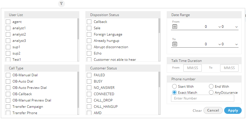 Filter Call Details